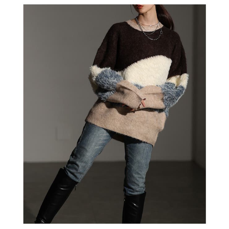 毛足の揺れまで可愛い波ボーダーシャギーニットトップス レディース ファッション | Sawa a la mode | 詳細画像18 