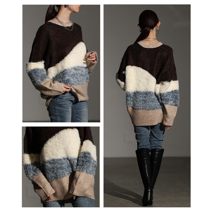 毛足の揺れまで可愛い波ボーダーシャギーニットトップス レディース ファッション | Sawa a la mode | 詳細画像19 