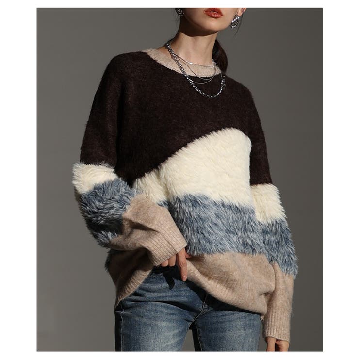 毛足の揺れまで可愛い波ボーダーシャギーニットトップス レディース ファッション | Sawa a la mode | 詳細画像20 