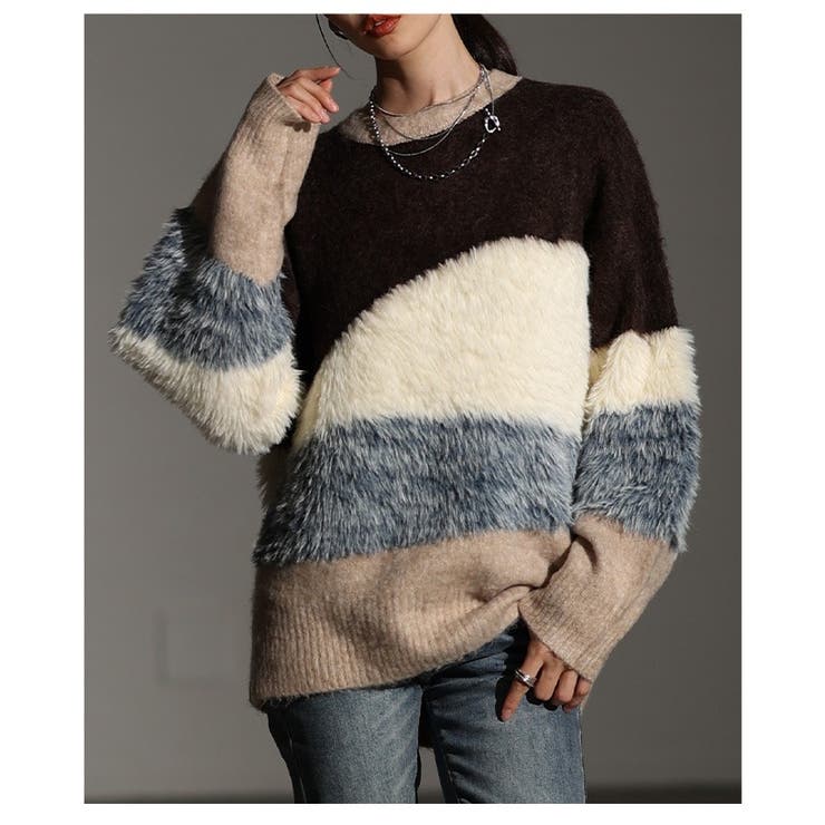 毛足の揺れまで可愛い波ボーダーシャギーニットトップス レディース ファッション | Sawa a la mode | 詳細画像22 