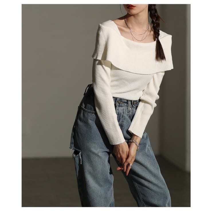 大人が選ぶリボンブローチ付きオフショル風ニットトップス レディース ファッション | Sawa a la mode | 詳細画像18 