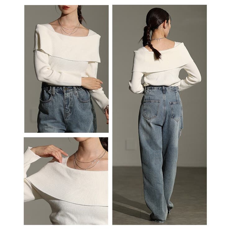 大人が選ぶリボンブローチ付きオフショル風ニットトップス レディース ファッション | Sawa a la mode | 詳細画像19 