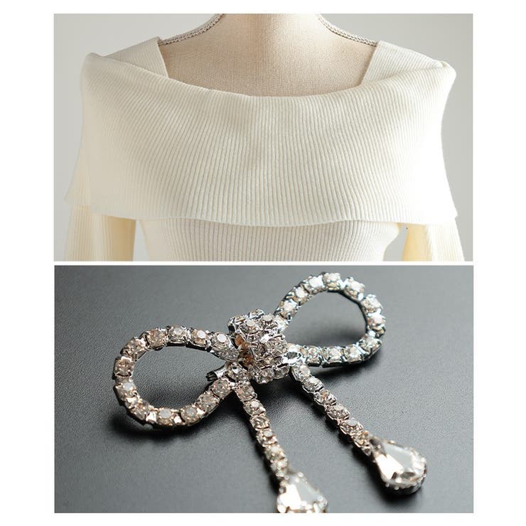 大人が選ぶリボンブローチ付きオフショル風ニットトップス レディース ファッション | Sawa a la mode | 詳細画像23 