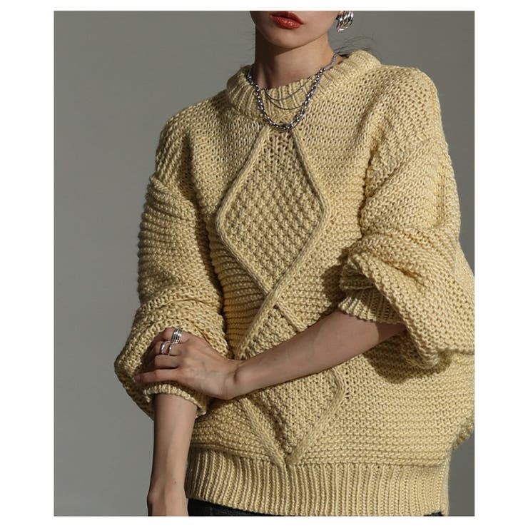 ざっくり編みの表情が魅力なフロントダイヤ柄ローゲージニットトップス レディース | Sawa a la mode | 詳細画像4 