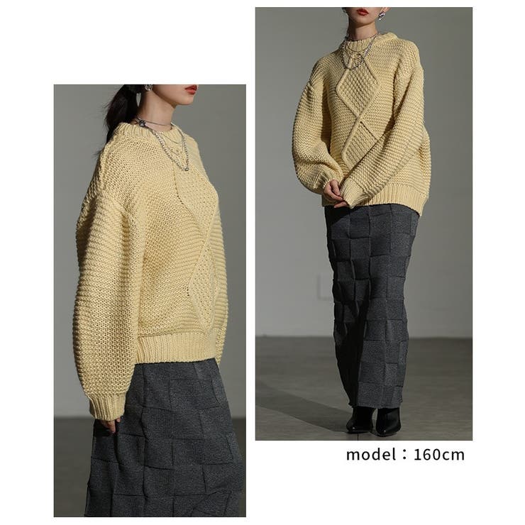 ざっくり編みの表情が魅力なフロントダイヤ柄ローゲージニットトップス レディース | Sawa a la mode | 詳細画像7 