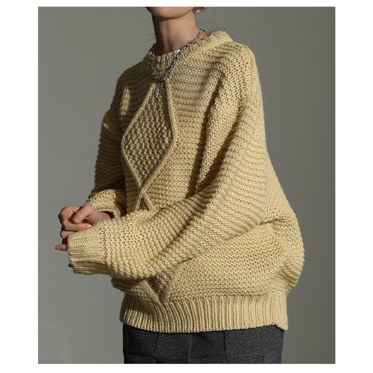 ざっくり編みの表情が魅力なフロントダイヤ柄ローゲージニットトップス レディース | Sawa a la mode | 詳細画像8 