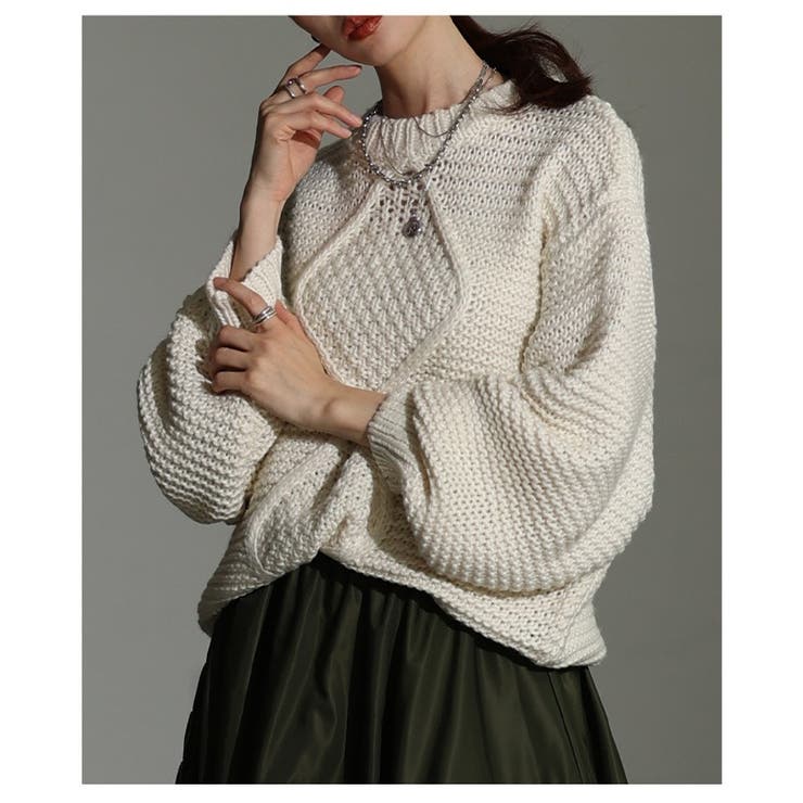 ざっくり編みの表情が魅力なフロントダイヤ柄ローゲージニットトップス レディース | Sawa a la mode | 詳細画像9 