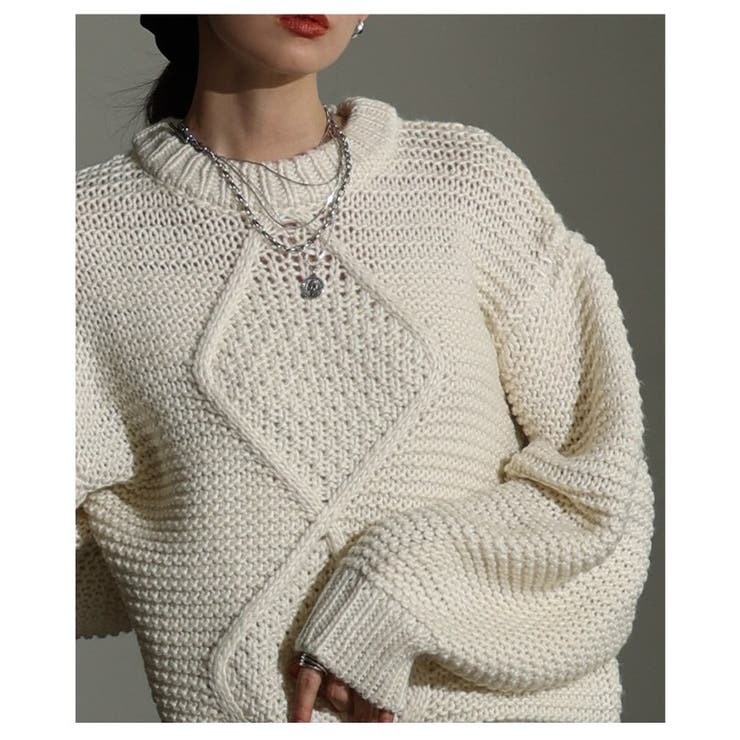 ざっくり編みの表情が魅力なフロントダイヤ柄ローゲージニットトップス レディース | Sawa a la mode | 詳細画像12 