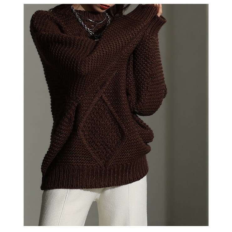 ざっくり編みの表情が魅力なフロントダイヤ柄ローゲージニットトップス レディース | Sawa a la mode | 詳細画像19 