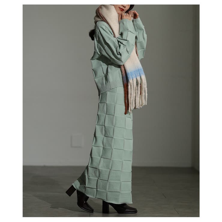 惹き込まれる陰影纏うエンボスチェックニットスカート レディース ファッション | Sawa a la mode | 詳細画像4 