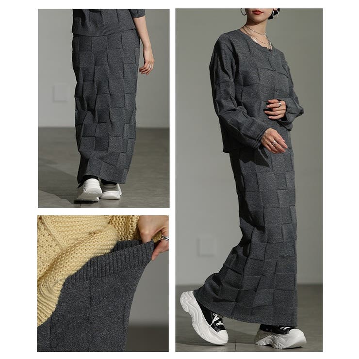 惹き込まれる陰影纏うエンボスチェックニットスカート レディース ファッション | Sawa a la mode | 詳細画像18 