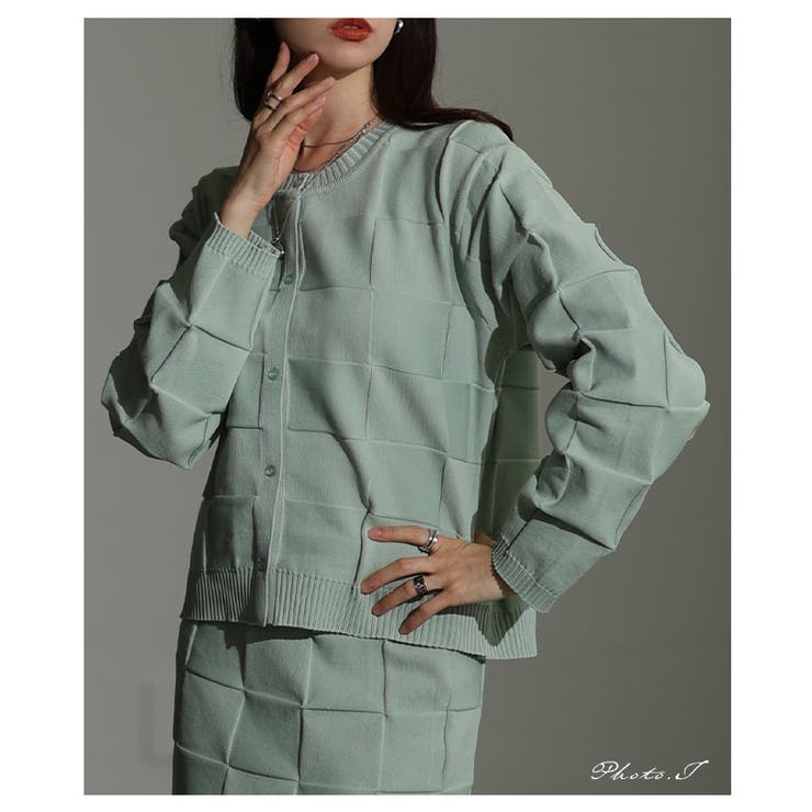 スタイルが研ぎ澄まされるエンボスチェックニットカーディガン レディース | Sawa a la mode | 詳細画像2 