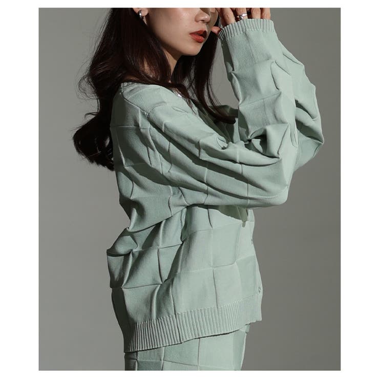 スタイルが研ぎ澄まされるエンボスチェックニットカーディガン レディース | Sawa a la mode | 詳細画像4 