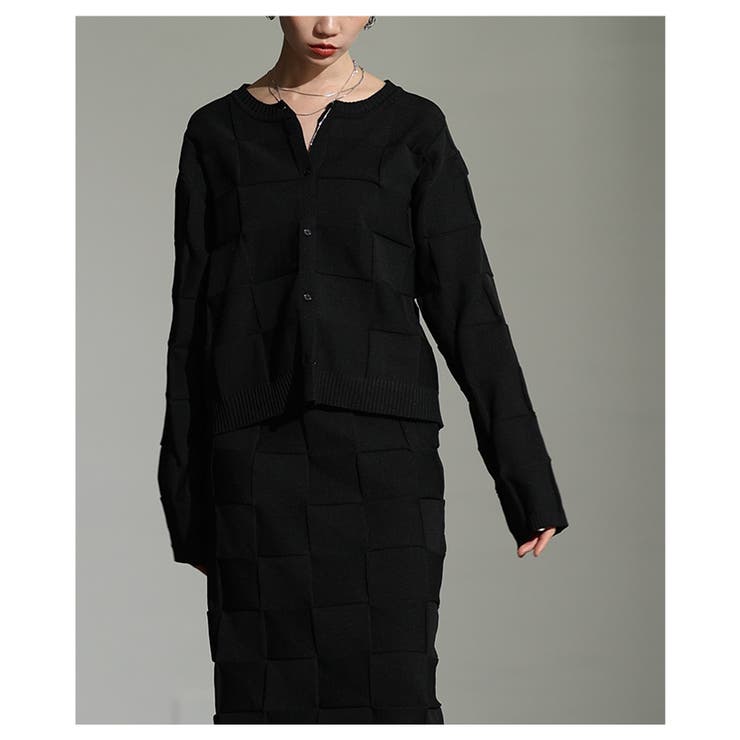 スタイルが研ぎ澄まされるエンボスチェックニットカーディガン レディース | Sawa a la mode | 詳細画像10 