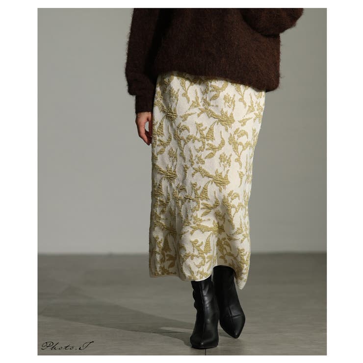奥行き纏うリーフモチーフふくれジャガードニットスカート レディース ファッション | Sawa a la mode | 詳細画像2 