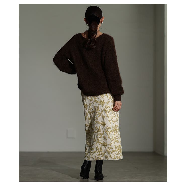 奥行き纏うリーフモチーフふくれジャガードニットスカート レディース ファッション | Sawa a la mode | 詳細画像7 