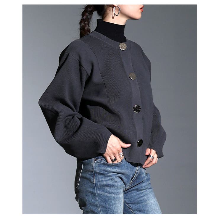 上品に映えるメタルボタンスポンジニットカーディガン レディース トップス | Sawa a la mode | 詳細画像4 