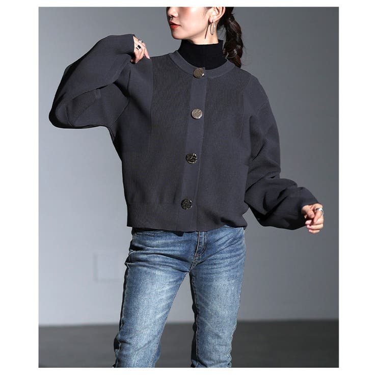 上品に映えるメタルボタンスポンジニットカーディガン レディース トップス | Sawa a la mode | 詳細画像8 