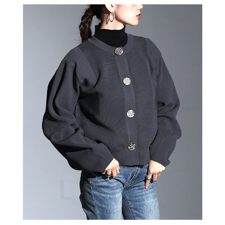 上品に映えるメタルボタンスポンジニットカーディガン レディース トップス | Sawa a la mode | 詳細画像9 