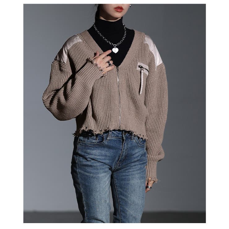 異素材でこなれるフリンジミリタリーニットカーディガン レディース トップス | Sawa a la mode | 詳細画像16 