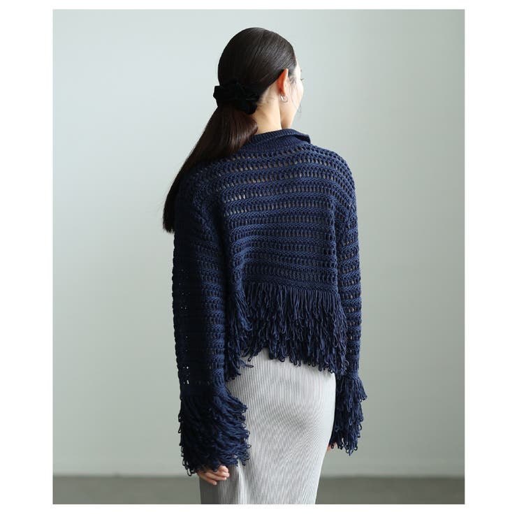 洗練されたスタイルを生み出すメッシュフリンジニットカーディガン レディース ファ… | Sawa a la mode | 詳細画像8 