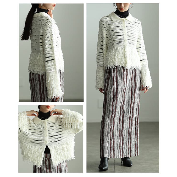 洗練されたスタイルを生み出すメッシュフリンジニットカーディガン レディース ファ… | Sawa a la mode | 詳細画像17 