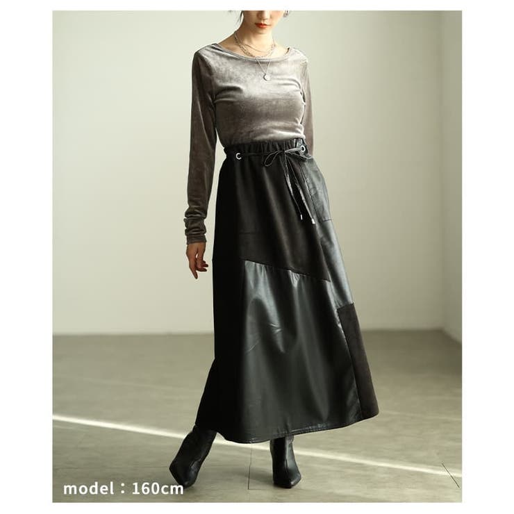 異素材で魅せるスエード×スムースフェイクレザースカート レディース ボトムス | Sawa a la mode | 詳細画像7 