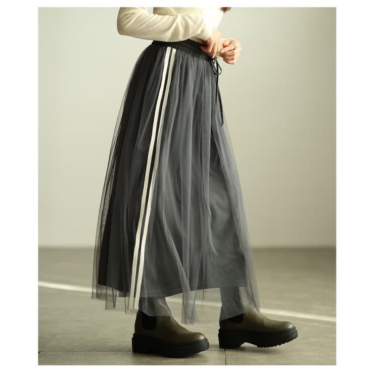 甘さ控えめ大人のサイドラインチュールフレアスカート レディース スカート | Sawa a la mode | 詳細画像9 