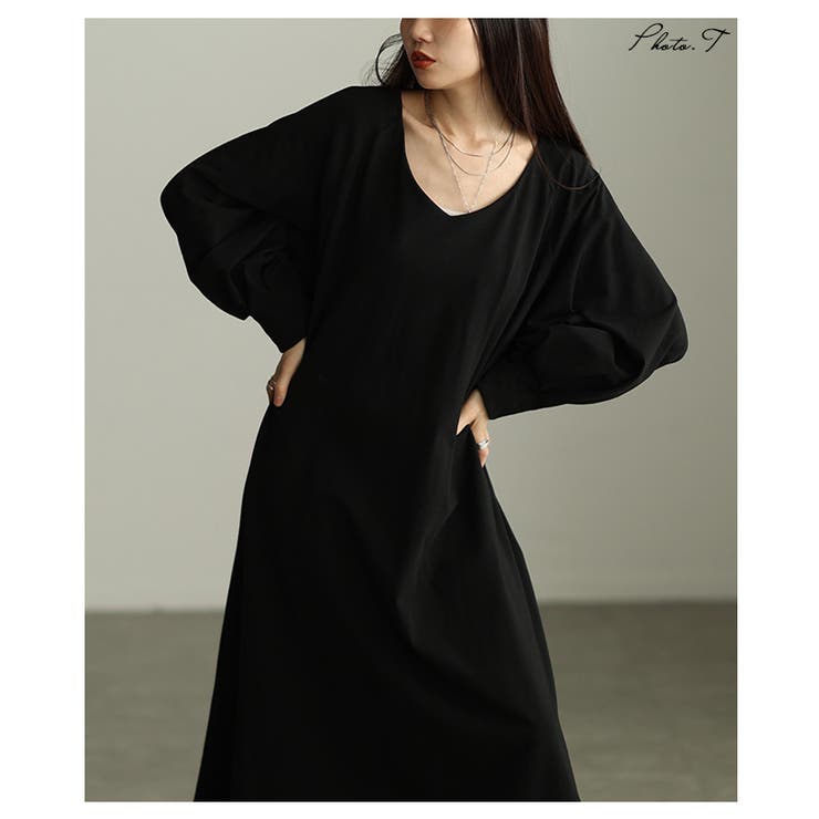 一枚で大人可愛いVネックボリューム袖ワンピース レディース ファッション | Sawa a la mode | 詳細画像2 