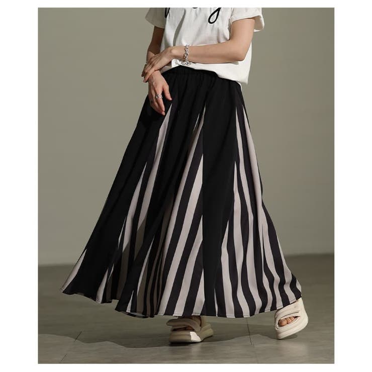 存在感で魅せるランダムストライプフレアスカート レディース ボトムス | Sawa a la mode | 詳細画像4 