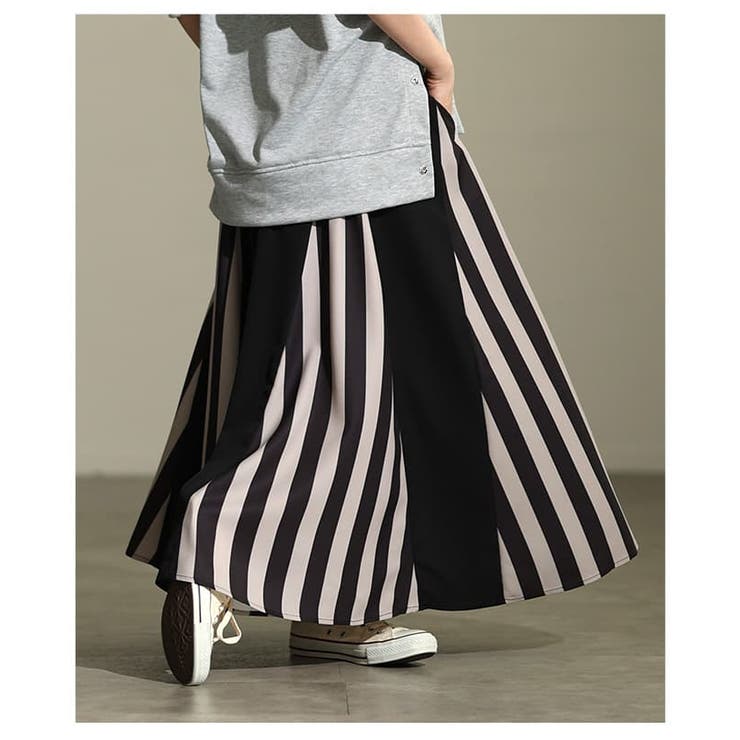 存在感で魅せるランダムストライプフレアスカート レディース ボトムス | Sawa a la mode | 詳細画像9 