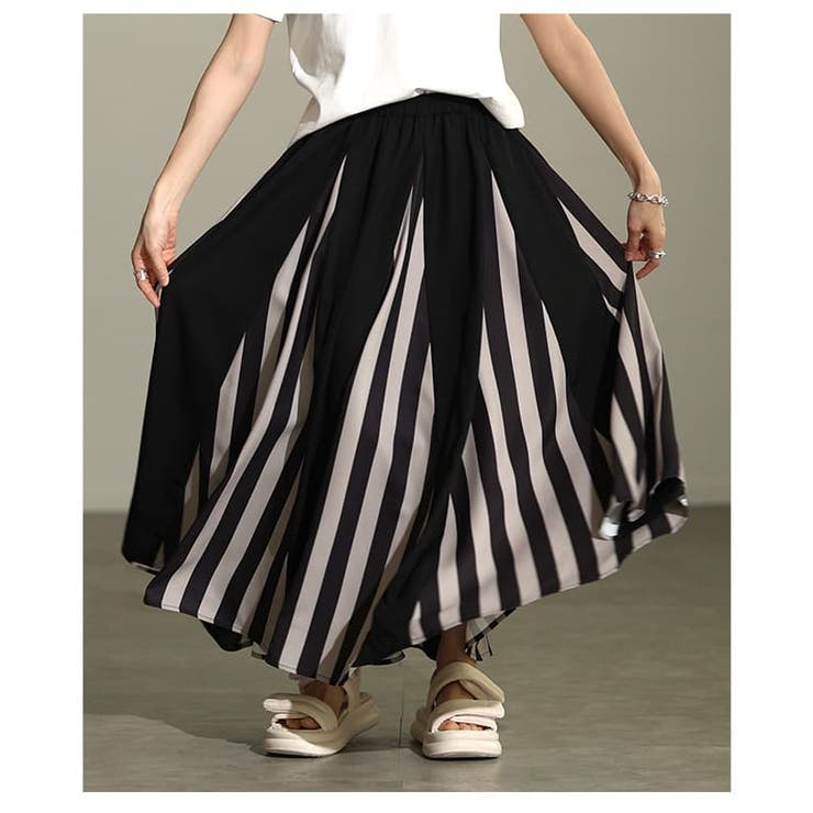 存在感で魅せるランダムストライプフレアスカート レディース ボトムス | Sawa a la mode | 詳細画像18 