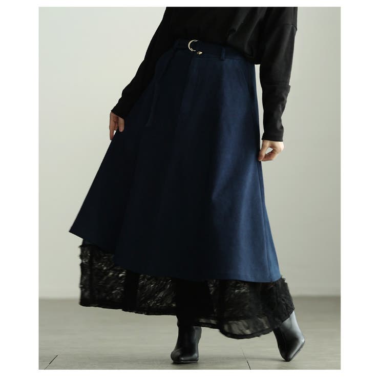気分で楽しむ裾レースペチコート付きデニムフレアスカート レディース ファッション | Sawa a la mode | 詳細画像14 