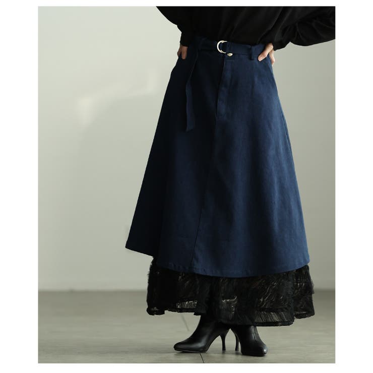 気分で楽しむ裾レースペチコート付きデニムフレアスカート レディース ファッション | Sawa a la mode | 詳細画像16 