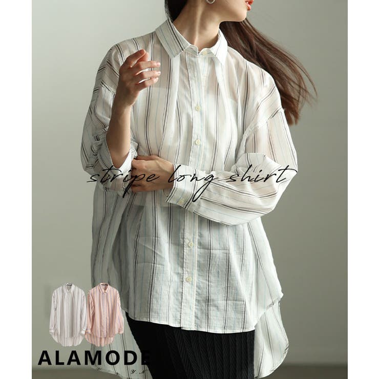 綺麗めマニッシュ纏うシアーストライプシャツチュニック レディース ファッション | Sawa a la mode | 詳細画像1 