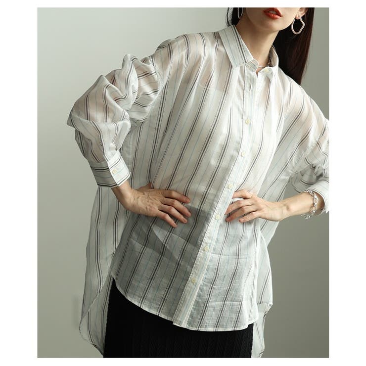 綺麗めマニッシュ纏うシアーストライプシャツチュニック レディース ファッション | Sawa a la mode | 詳細画像4 
