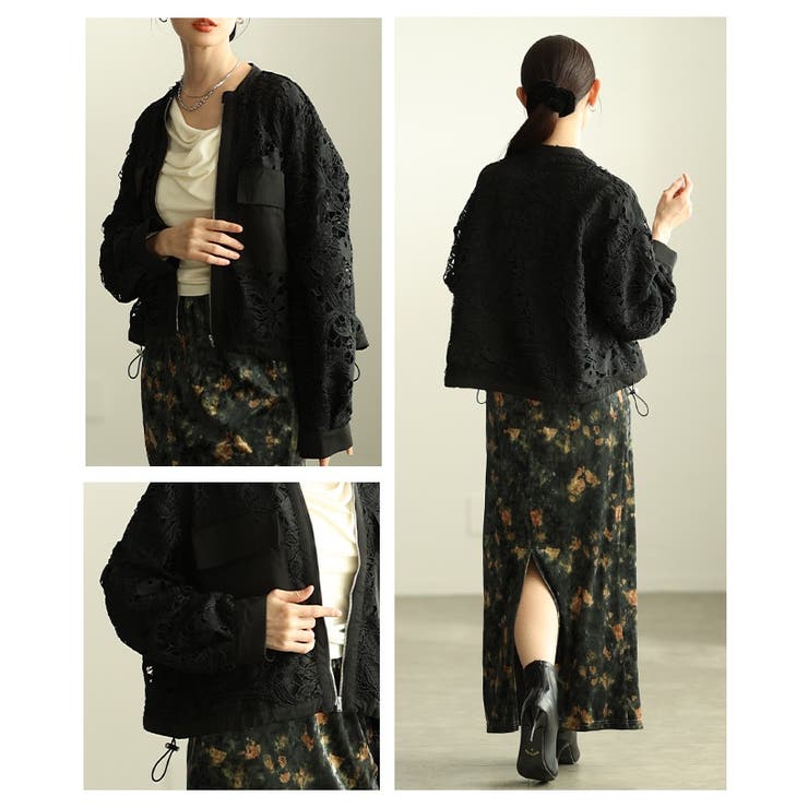 甘さを削ぎ落した裾ドロストジップアップレースブルゾン レディース ファッション | Sawa a la mode | 詳細画像19 