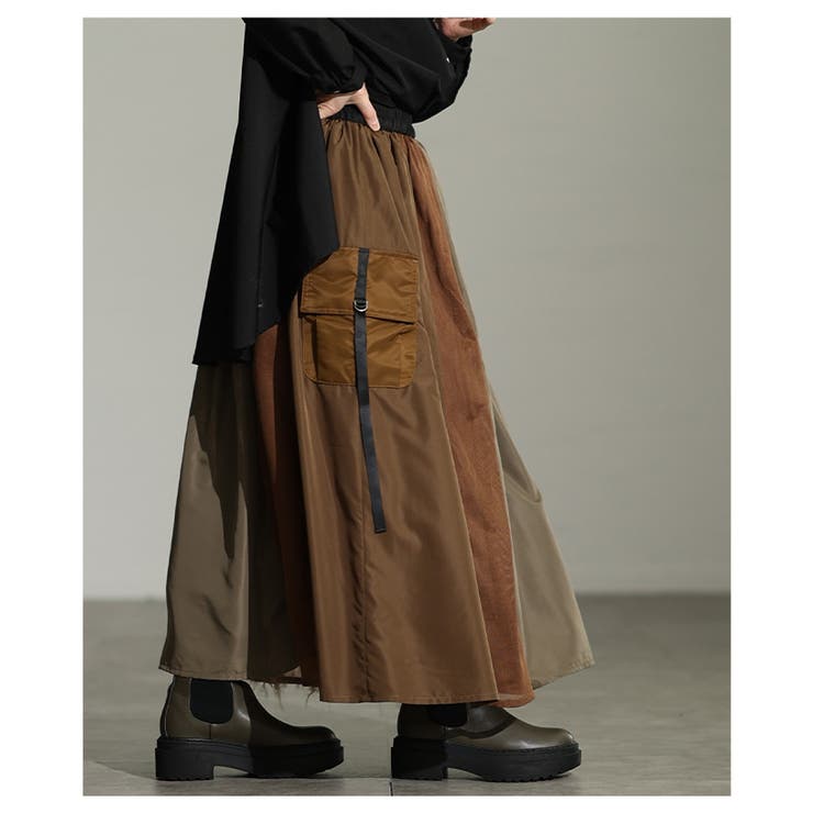 遊び心溢れる異素材ドッキングフレアカーゴスカート レディース ファッション | Sawa a la mode | 詳細画像17 