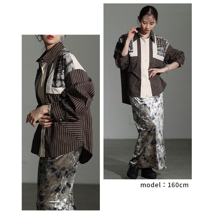 綺麗めエッジなストライプ×ペイズリー異素材シャツ レディース ファッション | Sawa a la mode | 詳細画像15 