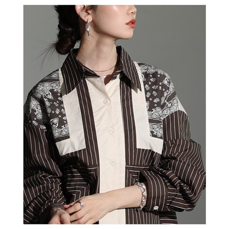 綺麗めエッジなストライプ×ペイズリー異素材シャツ レディース ファッション | Sawa a la mode | 詳細画像17 