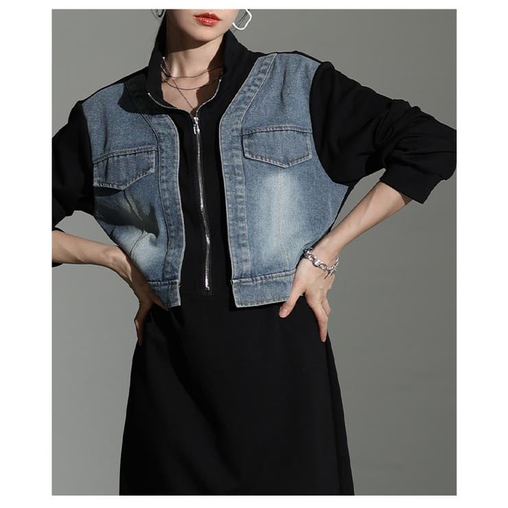 一枚で完成するデニムドッキングスウェットワンピース レディース ファッション | Sawa a la mode | 詳細画像8 