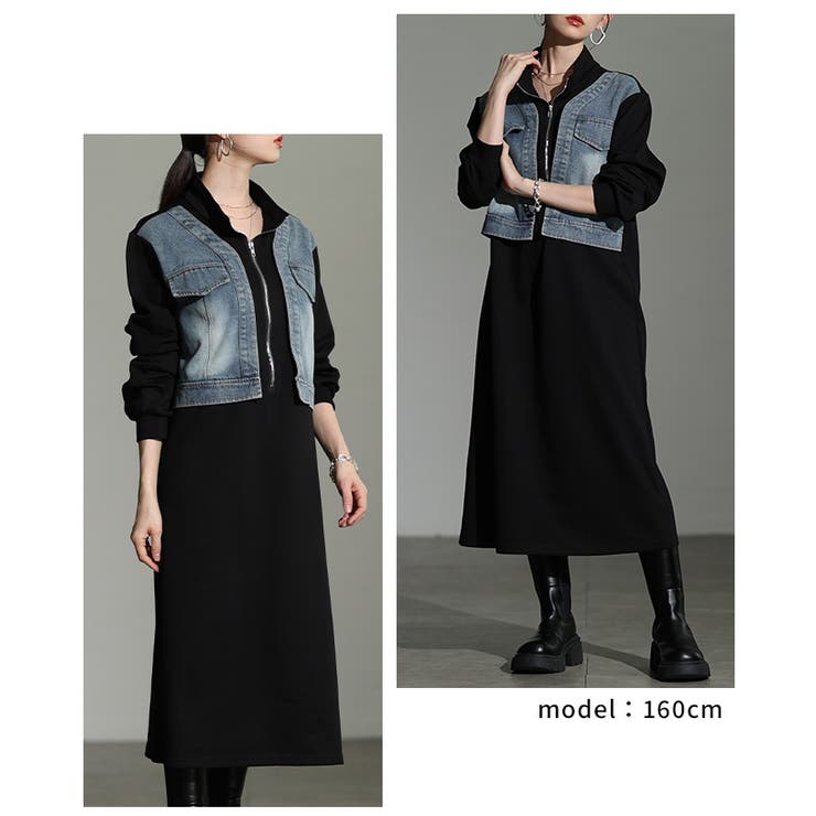 一枚で完成するデニムドッキングスウェットワンピース レディース ファッション | Sawa a la mode | 詳細画像10 