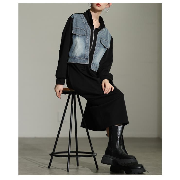 一枚で完成するデニムドッキングスウェットワンピース レディース ファッション | Sawa a la mode | 詳細画像13 