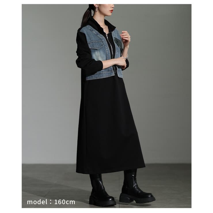 一枚で完成するデニムドッキングスウェットワンピース レディース ファッション | Sawa a la mode | 詳細画像15 