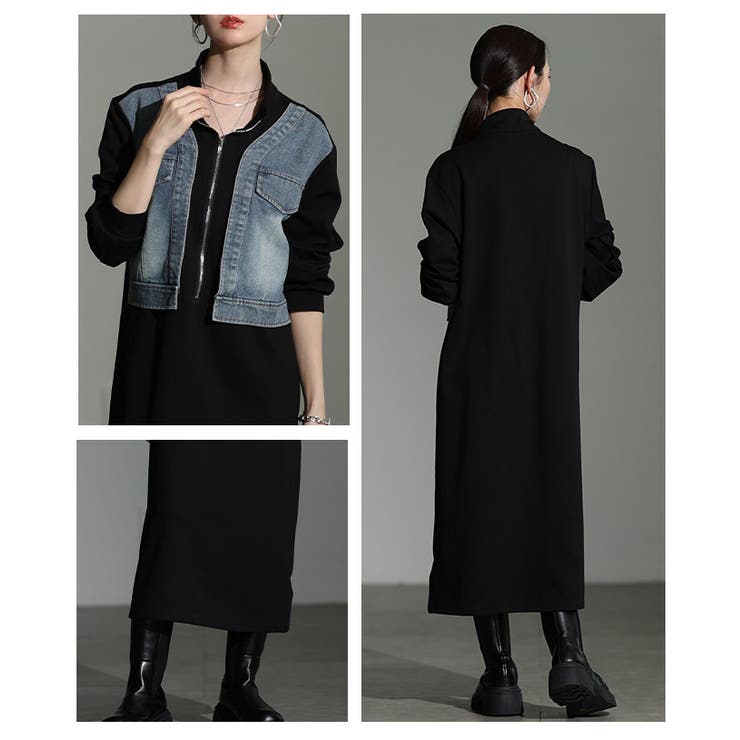 一枚で完成するデニムドッキングスウェットワンピース レディース ファッション | Sawa a la mode | 詳細画像17 