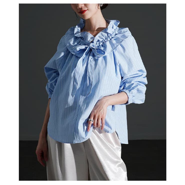 甘すぎない大人のフリルカラーストライプブラウス レディース トップス | Sawa a la mode | 詳細画像12 