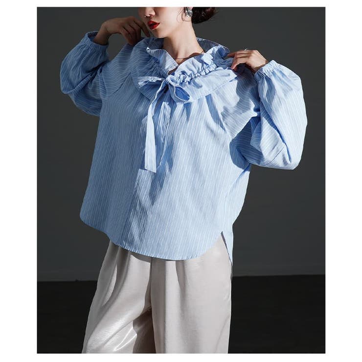 甘すぎない大人のフリルカラーストライプブラウス レディース トップス | Sawa a la mode | 詳細画像15 