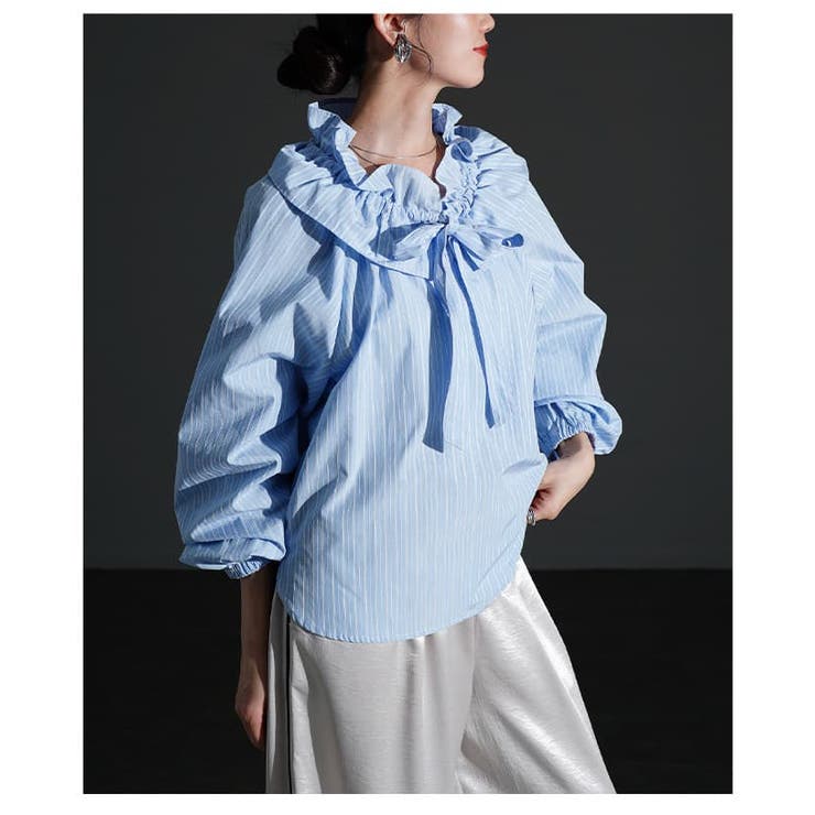 甘すぎない大人のフリルカラーストライプブラウス レディース トップス | Sawa a la mode | 詳細画像16 