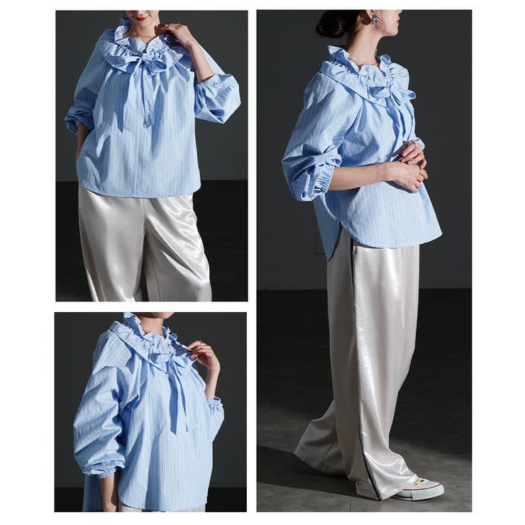 甘すぎない大人のフリルカラーストライプブラウス レディース トップス | Sawa a la mode | 詳細画像17 