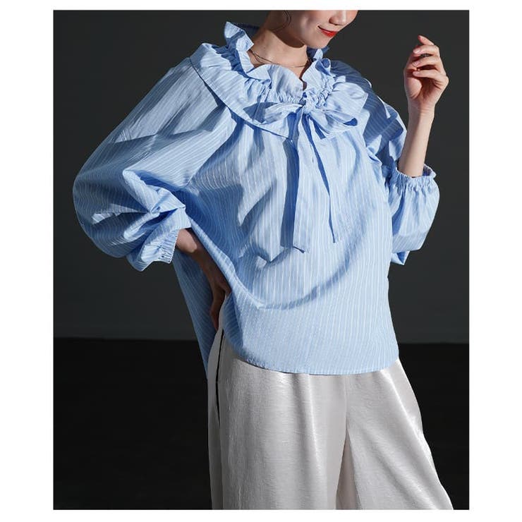 甘すぎない大人のフリルカラーストライプブラウス レディース トップス | Sawa a la mode | 詳細画像18 